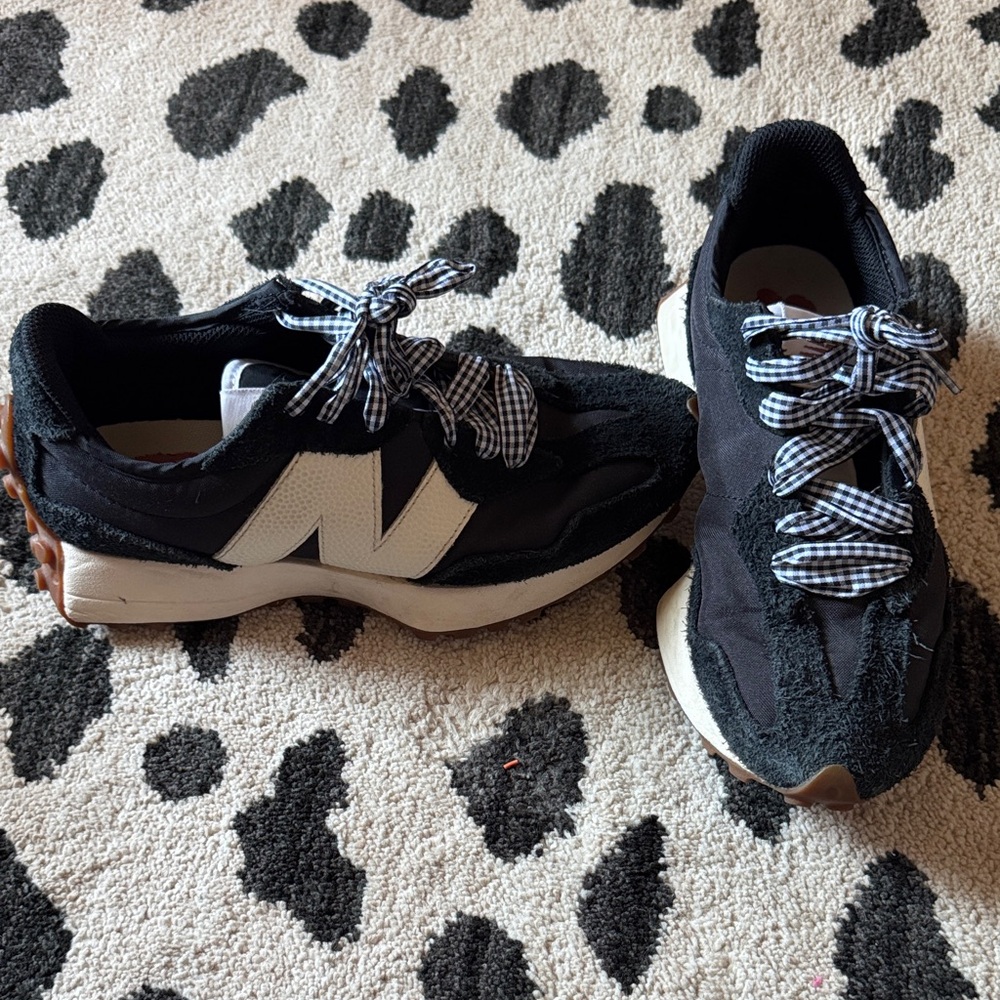 New Balance Black & White Sneakers with Gingham Laces